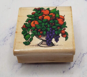 Bountiful Fruit Bowl Apples and Grapes Sky Kids Wood Mounted Rubber Stamp
